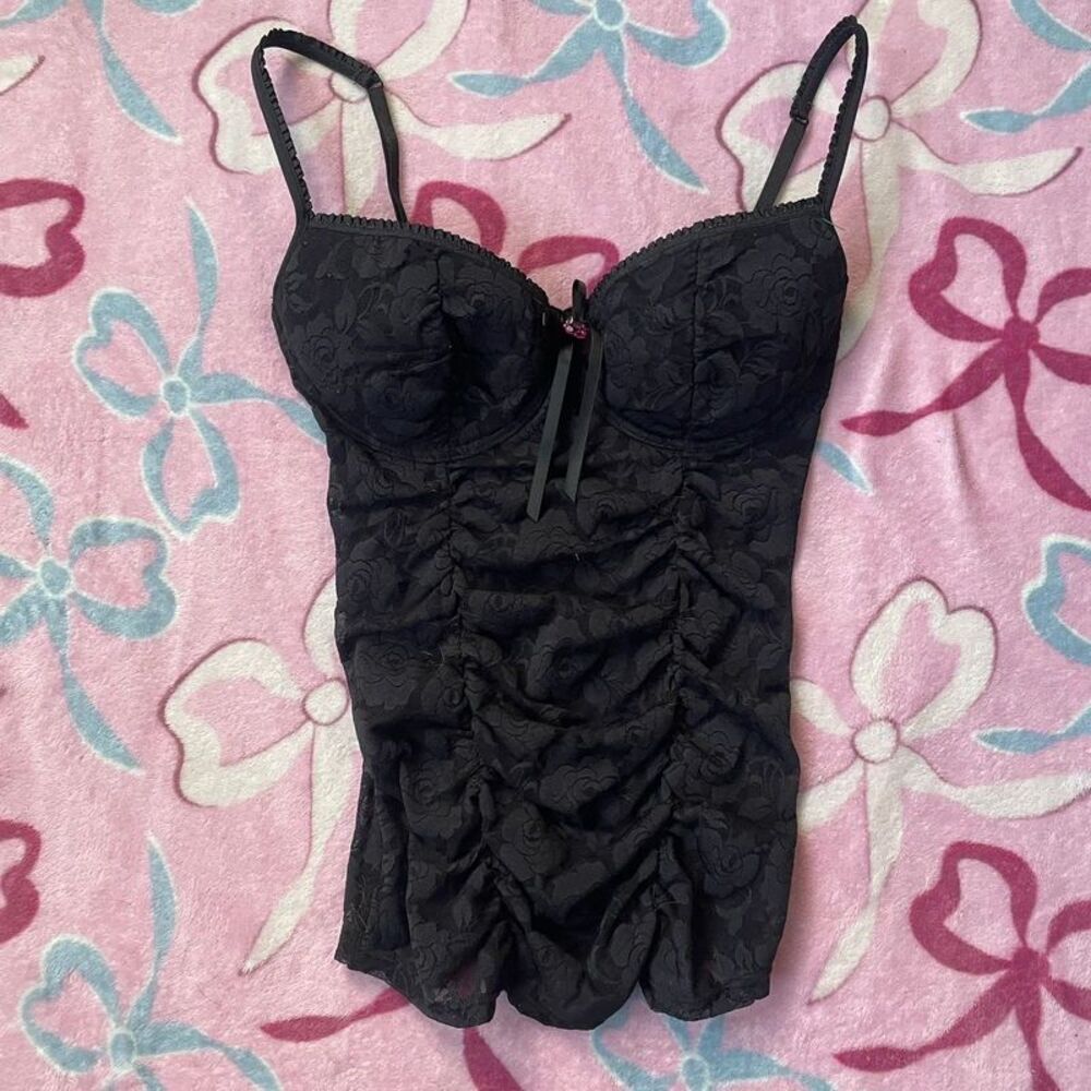 Y2K 2006 Victoria's Secret Sexy Little Things Black Lace Cami Top Small Pink
